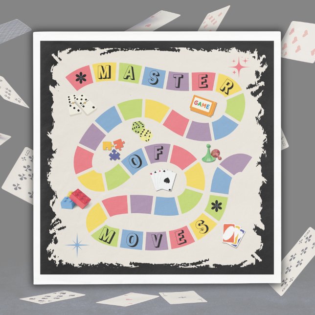 Retro Colourful Board Game Master of Moves Napkins (Celebrate the strategy expert at your table with our "Master of Moves" retro napkins!)