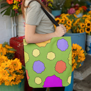 Retro colourful bold bright polka dot tote bag