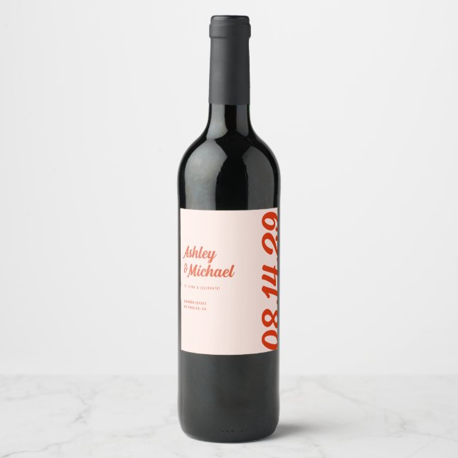 Retro Colourful & Bold Wedding  Wine Label (Front)