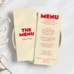 Retro Colourful Bright Funky Bold Modern Wedding  Menu<br><div class="desc">A colourful retro funky modern peach yellow wedding dinner menu. Which features chic template design of boho vintage milky white background and bright red magenta typography and hand written menu in blue . And bright back green background. Perfect and matching with the whole suite.</div>