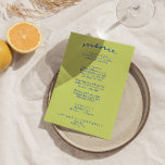 Retro Colourful Bright Funky Modern Boho Wedding Menu<br><div class="desc">A colourful retro funky modern bright  wedding dinner menu. Which features chic template design of boho vintage pale green background and blue typography and hand written menu in blue . And bright back green background. Perfect and matching with the whole suite.</div>