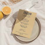 Retro Colourful Bright Funky Modern Boho Wedding Menu<br><div class="desc">A colourful retro funky modern bright  wedding dinner menu. Which features chic template design of boho vintage peach yellow background and oxford blue typography and hand written menu in blue . And bright back green background. Perfect and matching with the whole suite.</div>