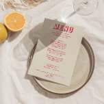 Retro Colourful Bright Funky Modern Bold Wedding Menu<br><div class="desc">A colourful retro funky modern bright  wedding dinner menu. Which features chic template design of boho vintage pale beige cream background and bold typography  menu in blue red magenta .. Perfect and matching with the whole suite.</div>