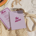 Retro Colourful Bright Funky Modern Trendy Wedding Menu<br><div class="desc">A colourful retro funky modern bright  wedding dinner menu. Which features chic template design of boho vintage lavender  background and burgundy typography and hand written menu meals with hand drawn frame. Perfect and matching with the whole suite.</div>