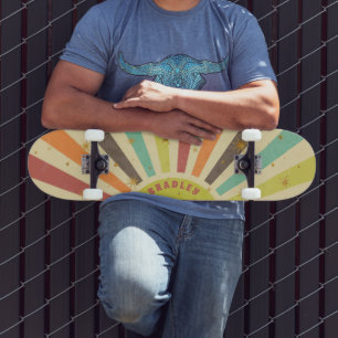 Retro Colourful Burst Star Personalised Name Custo Skateboard