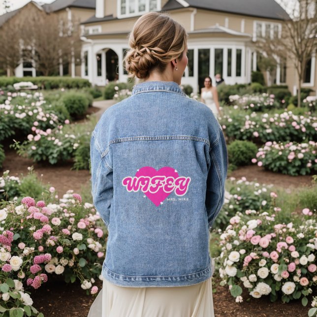 Retro Colourful calligraphy wifey Denim Jacket (Wedding Back)