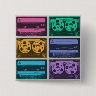 Retro Colourful Cassette Tapes 15 Cm Square Badge