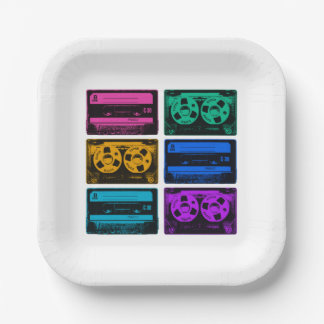 Retro Colourful Cassette Tapes Paper Plate