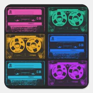 Retro Colourful Cassette Tapes Square Sticker