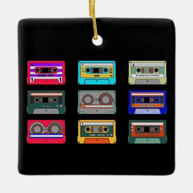 Retro Colourful Cassettes 80's Nostalgia Ceramic Ornament (Front)