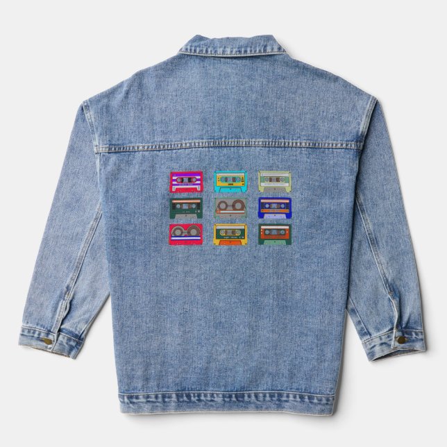 Retro Colourful Cassettes 80's Nostalgia Denim Jacket (Back)