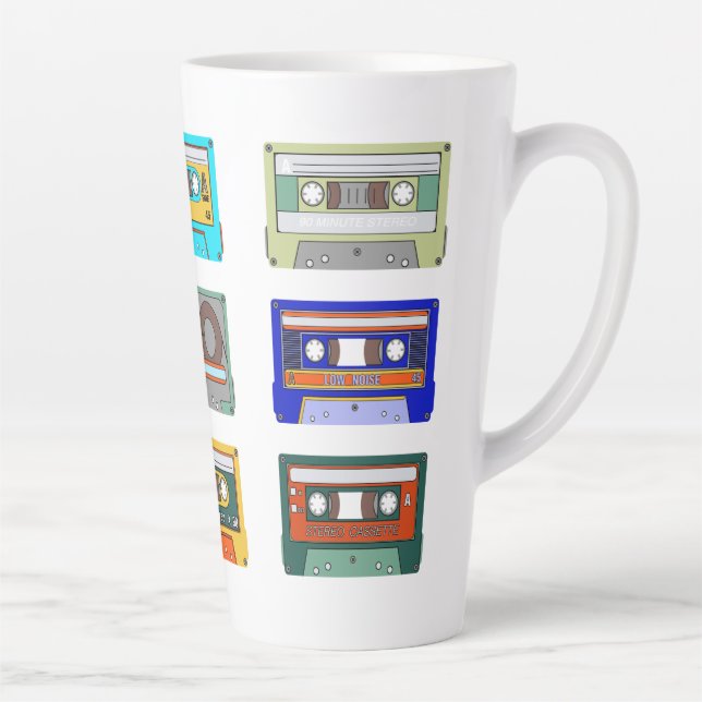 Retro Colourful Cassettes 80's Nostalgia Latte Mug (Right)