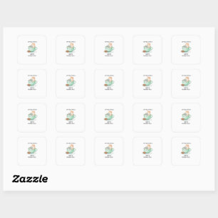 Retro Colourful Cat Custom Name Reading Square Sticker