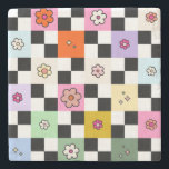 Retro Colourful Chequered Daisies Flower Check Stone Coaster<br><div class="desc">Chequered Daisies - Retro Colourful Flower Check Pattern - Chequerboard.</div>