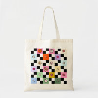 Retro Colourful Chequered Daisies Flower Check