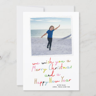 retro colourful CHRISTMAS and NEW YEAR two photo Holiday Card