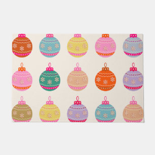 Retro Colourful Christmas Baubles Doormat