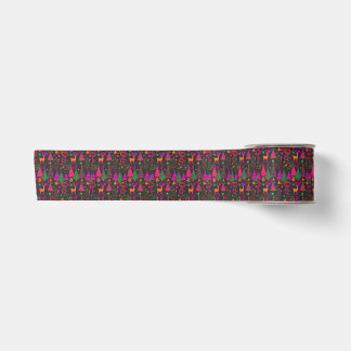 Retro Colourful Christmas Reindeer Trees Satin Ribbon