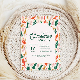 Retro Colourful Christmas Tree Party Invitation