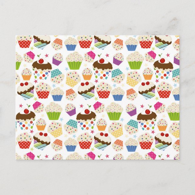 Retro Colourful Cupcake Pattern Postcard (Front)