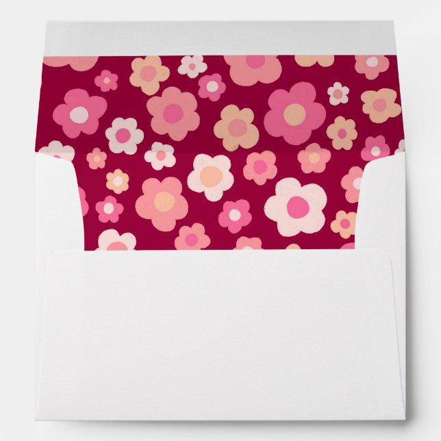Retro Colourful Daisies Pink Cheerful Bold Wedding Envelope (Back (Bottom))