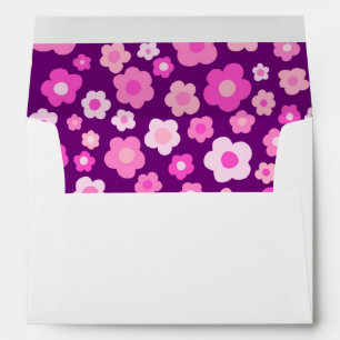 Retro Colourful Daisies Purple Cheerful Wedding Envelope
