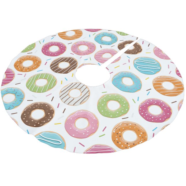 Retro Colourful Doughnuts Pattern Minimalist Fun P Brushed Polyester Tree Skirt (Angled)