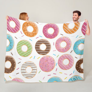 Retro Colourful Doughnuts Pattern Minimalist Fun P Fleece Blanket
