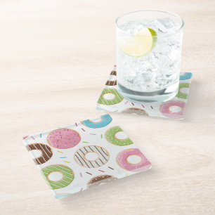 Retro Colourful Doughnuts Pattern Minimalist Fun P Glass Coaster
