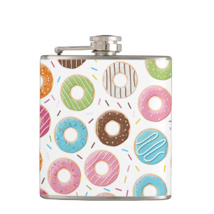 Retro Colourful Doughnuts Pattern Minimalist Fun P Hip Flask