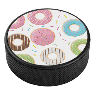 Retro Colourful Doughnuts Pattern Minimalist Fun P Hockey Puck