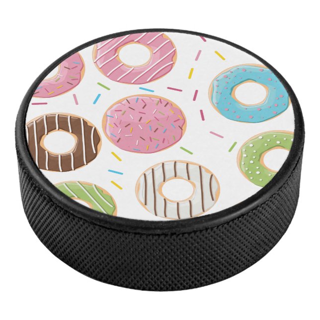 Retro Colourful Doughnuts Pattern Minimalist Fun P Hockey Puck (3/4)