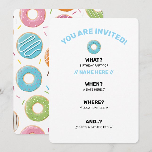 Retro Colourful Doughnuts Pattern Minimalist Fun P Invitation (Front/Back)