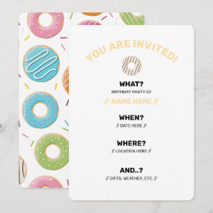 Retro Colourful Doughnuts Pattern Minimalist Fun P Invitation