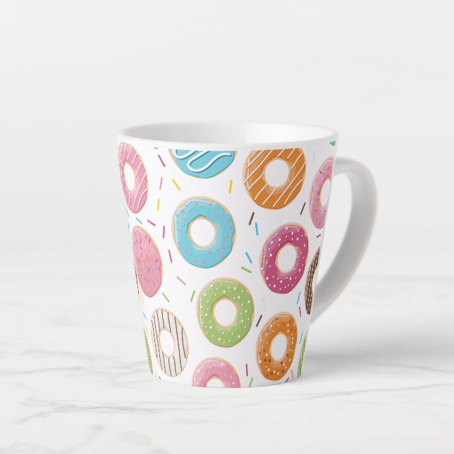 Retro Colourful Doughnuts Pattern Minimalist Fun P Latte Mug (Right Angle)