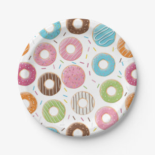 Retro Colourful Doughnuts Pattern Minimalist Fun P Paper Plate