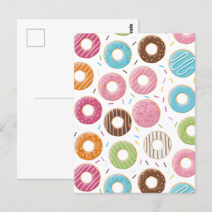 Retro Colourful Doughnuts Pattern Minimalist Fun P Postcard