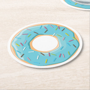 Retro Colourful Doughnuts Pattern Minimalist Fun P Round Paper Coaster