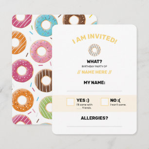 Retro Colourful Doughnuts Pattern Minimalist Fun P RSVP Card