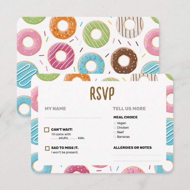 Retro Colourful Doughnuts Pattern Minimalist Fun P RSVP Card (Front/Back)