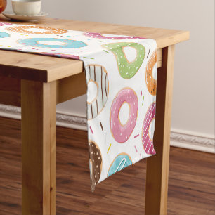 Retro Colourful Doughnuts Pattern Minimalist Fun P Short Table Runner