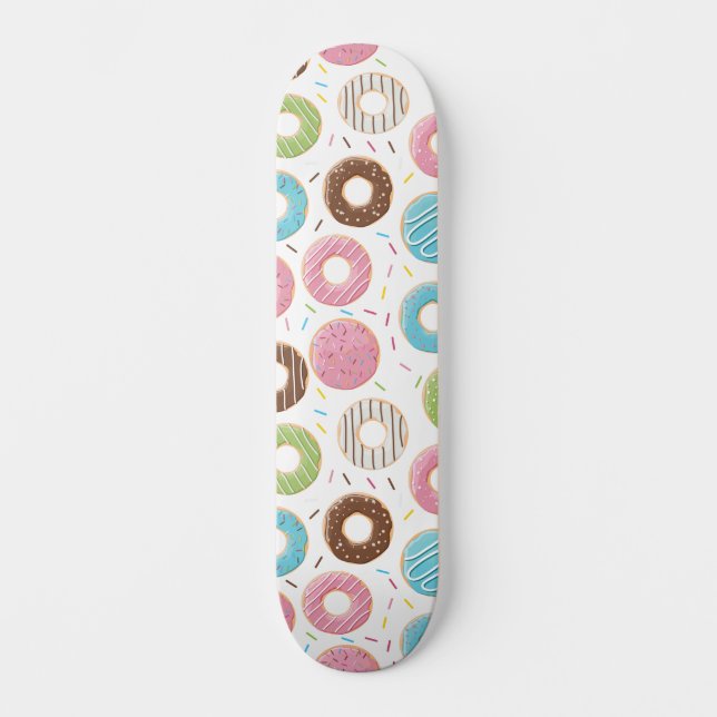 Retro Colourful Doughnuts Pattern Minimalist Fun P Skateboard (Front)