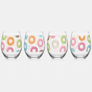 Retro Colourful Doughnuts Pattern Minimalist Fun P Stemless Wine Glass