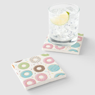 Retro Colourful Doughnuts Pattern Minimalist Fun P Stone Coaster