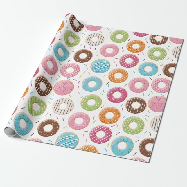 Retro Colourful Doughnuts Pattern Minimalist Fun P Wrapping Paper (Unrolled)