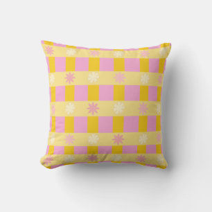 Retro Colourful Floral Chequerboard Pattern Cushion