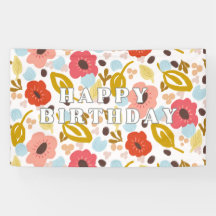 Retro Colourful Floral Folk Art Happy Birthday Ban