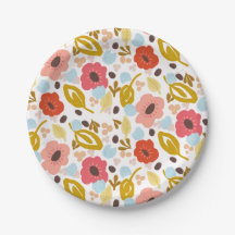 Retro Colourful Floral Folk Art Paper Plates