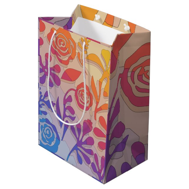 Retro Colourful Floral Medium Gift Bag (Back Angled)