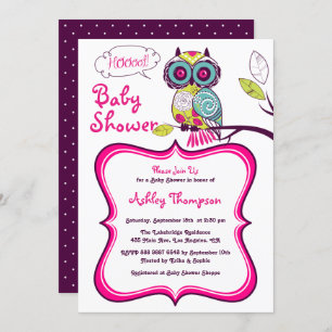 Retro Colourful Floral Owl Spring Baby Shower Invitation